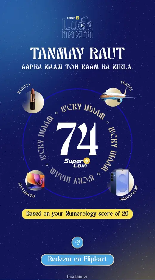 Luck By Naam lucky score result